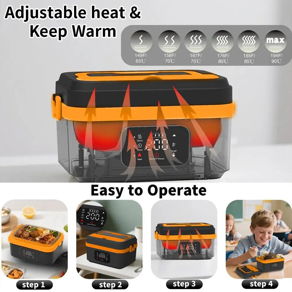 2025 Portable Wireless Lunch Box Heating Water-free Bento Box Large Capacity Insulated Lunch Box For Travel/Office LCD Display