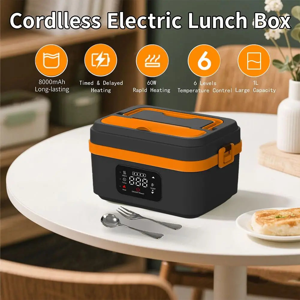 2025 Portable Wireless Lunch Box Heating Water-free Bento Box Large Capacity Insulated Lunch Box For Travel/Office LCD Display