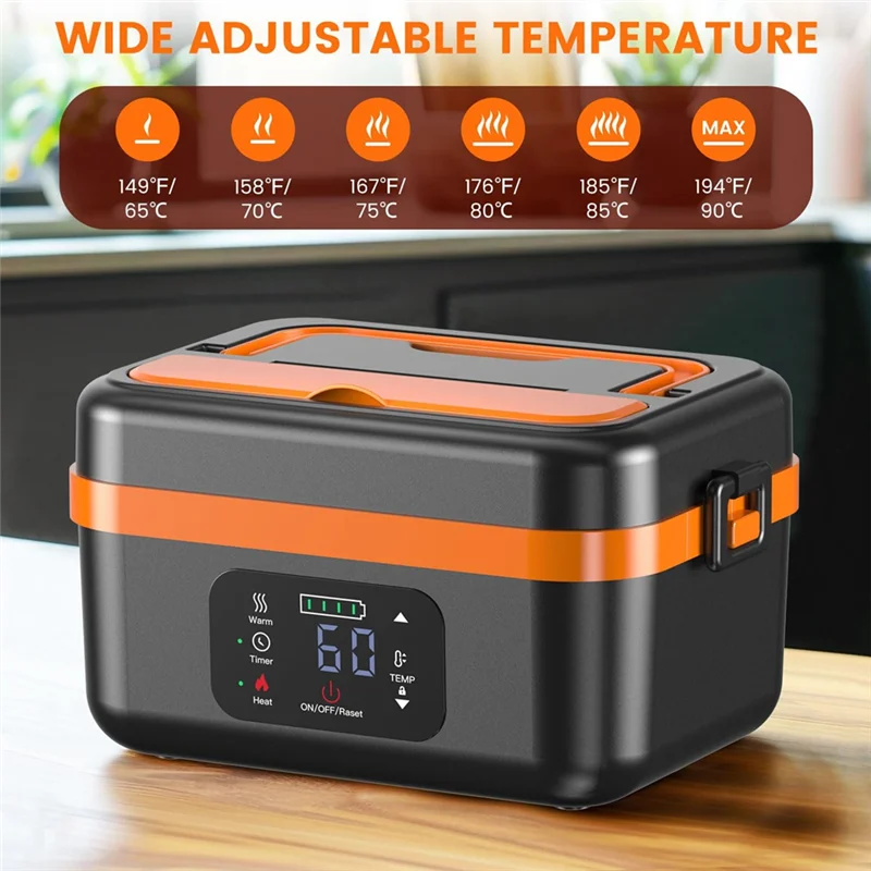 N02R-Self-Heating Cordless Electric Lunch Box Food Warmer Rechargeable 16000Mah Battery,For Office Travel Car For Work
