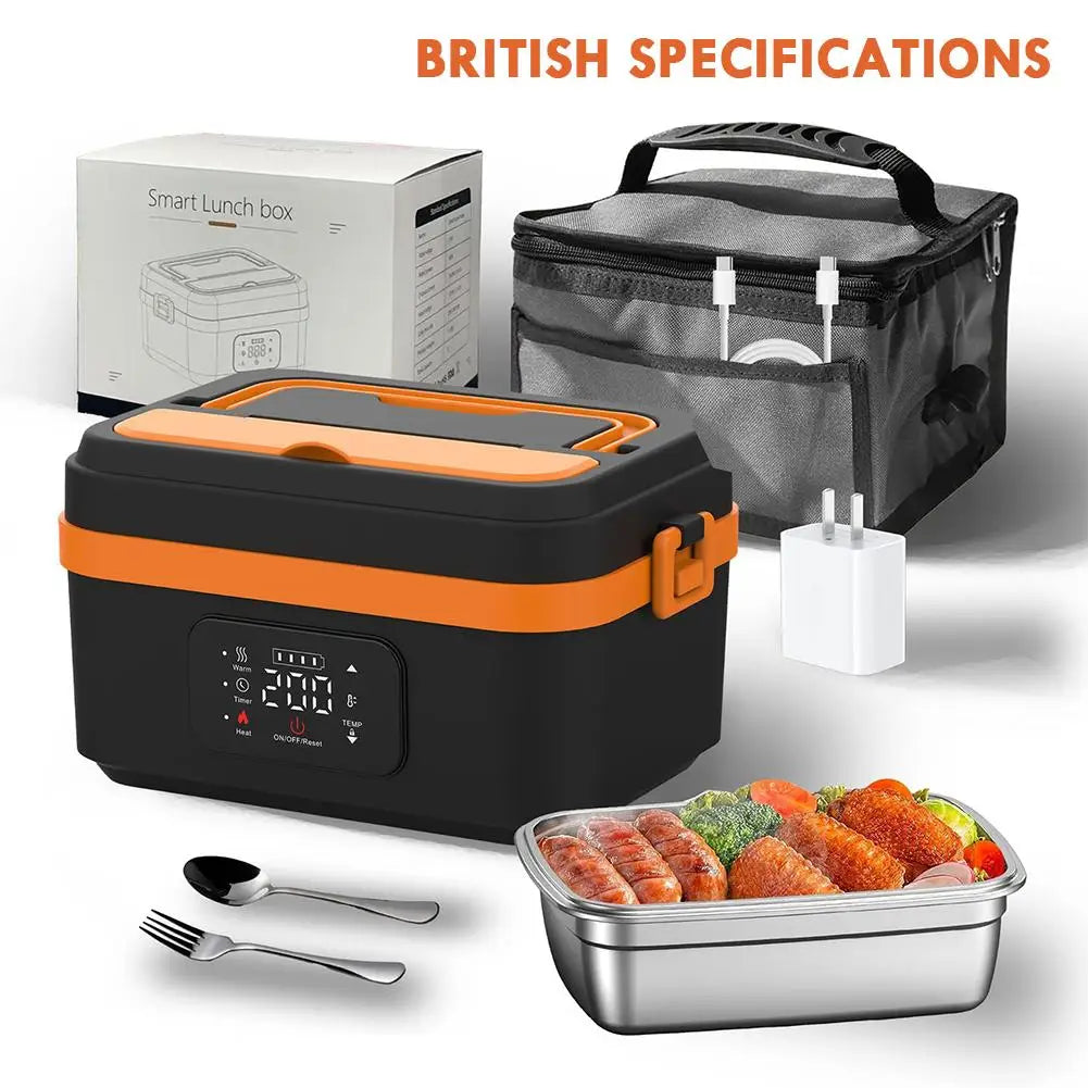 2025 Portable Wireless Lunch Box Heating Water-free Bento Box Large Capacity Insulated Lunch Box For Travel/Office LCD Display
