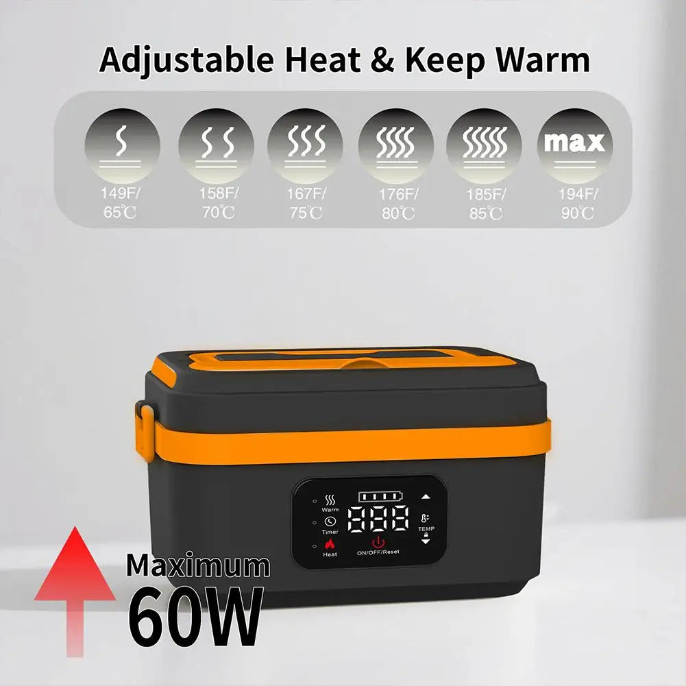 2025 Portable Wireless Lunch Box Heating Water-free Bento Box Large Capacity Insulated Lunch Box For Travel/Office LCD Display