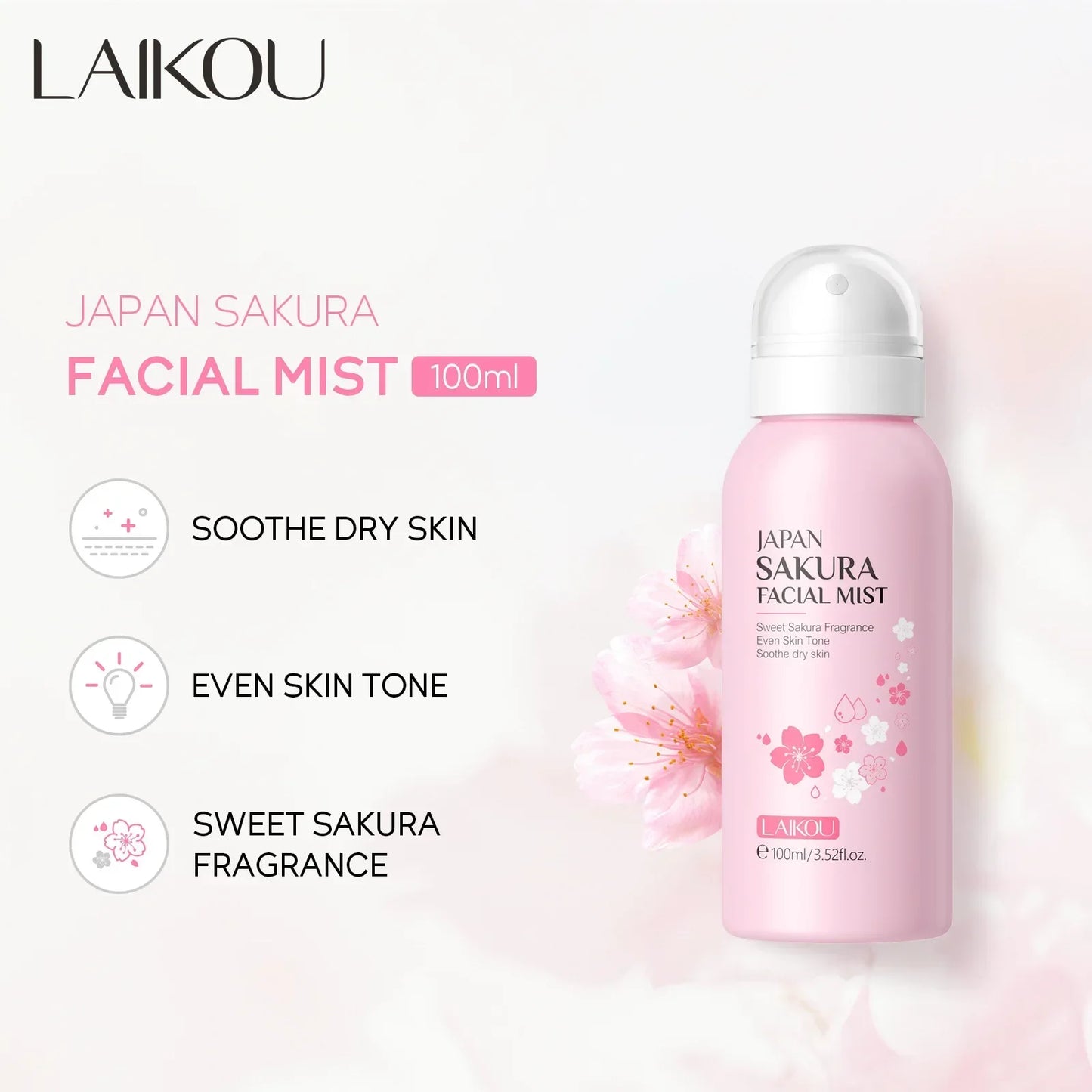 LAIKOU Sakura Toner Hydrating Moisturize Gentle Repair Brightening Skin Improve Glow Serum Toner Spray 100ml
