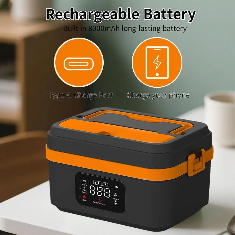 2025 Portable Wireless Lunch Box Heating Water-free Bento Box Large Capacity Insulated Lunch Box For Travel/Office LCD Display