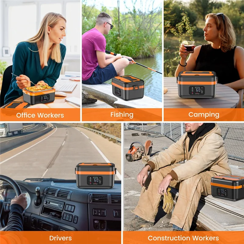 N02R-Self-Heating Cordless Electric Lunch Box Food Warmer Rechargeable 16000Mah Battery,For Office Travel Car For Work