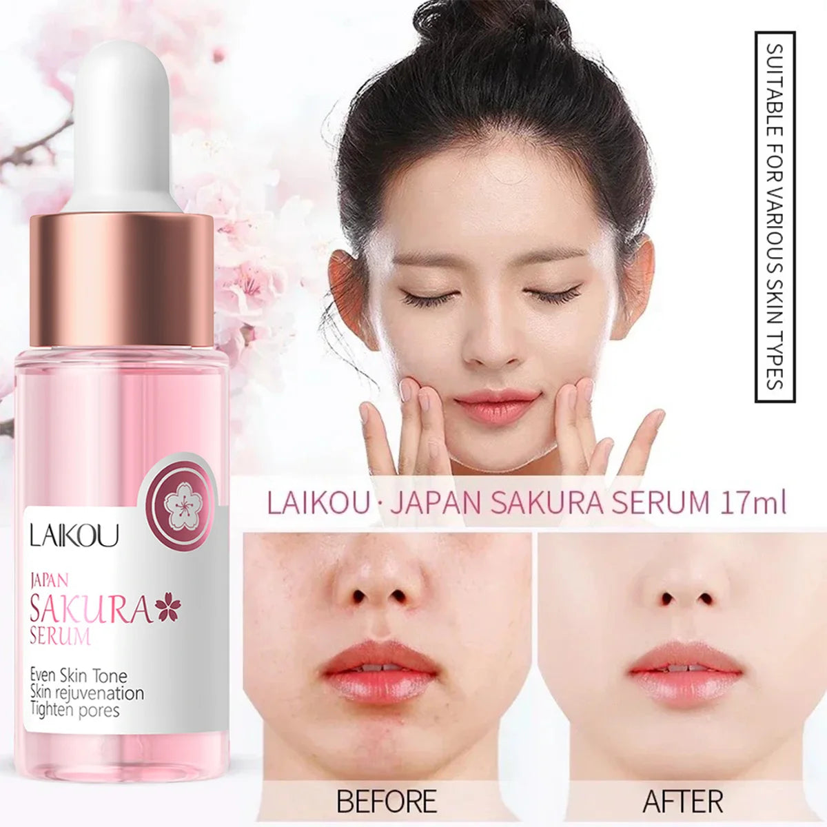 Laikou Sakura Brighting Skin Face Essence Remove Wrinkles Spots Moisturizing Lift Firm Smooth Bright Whitening Skin Care 17ml
