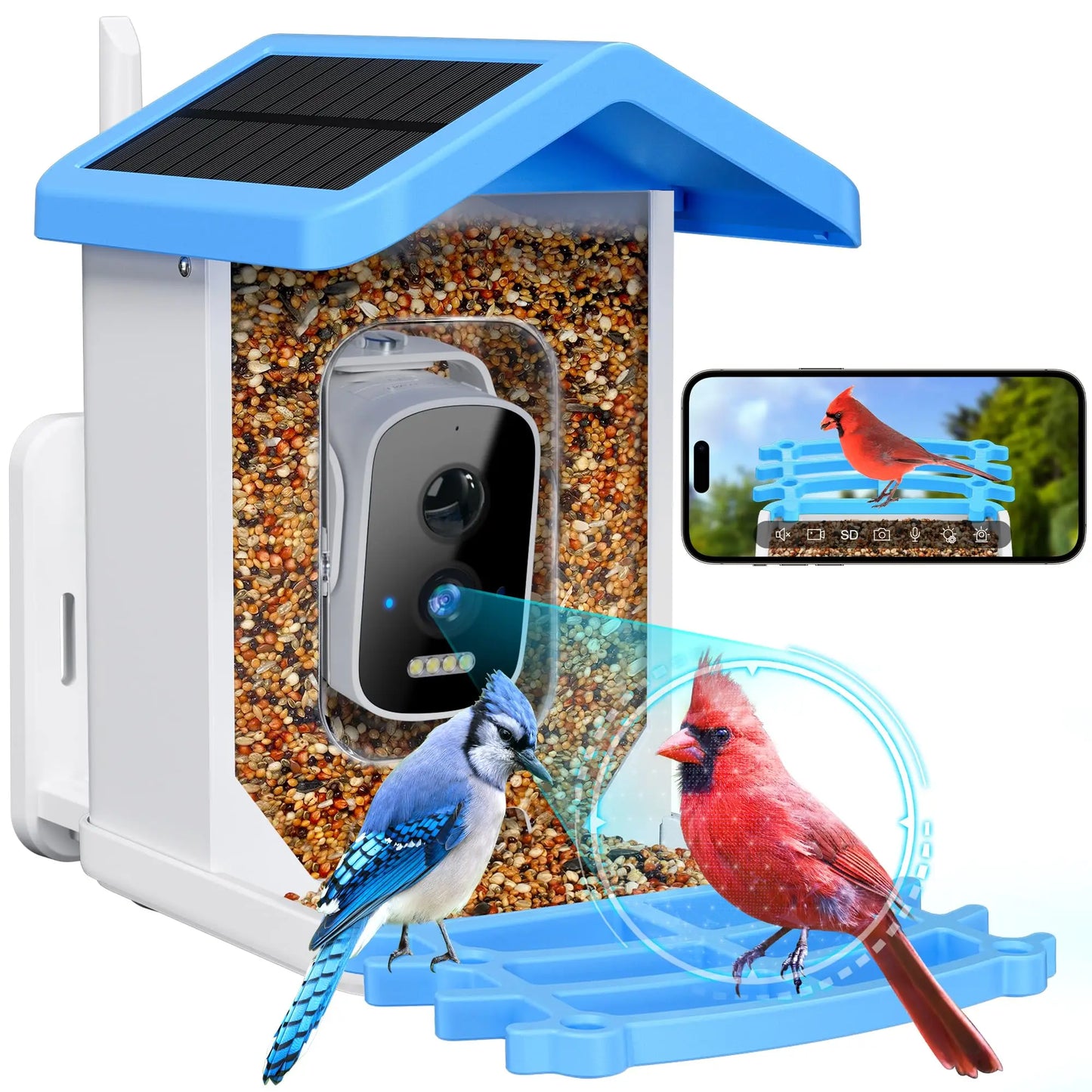 AI Bird Smart Feeder Camera 5.0Megapixel Solar Low Power Night Vision IP66 Waterproof WIFI 1.5L Capacity Feeder Camera Gift Box