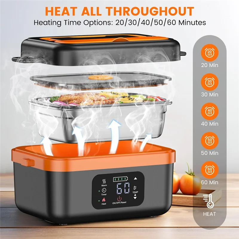 N02R-Self-Heating Cordless Electric Lunch Box Food Warmer Rechargeable 16000Mah Battery,For Office Travel Car For Work