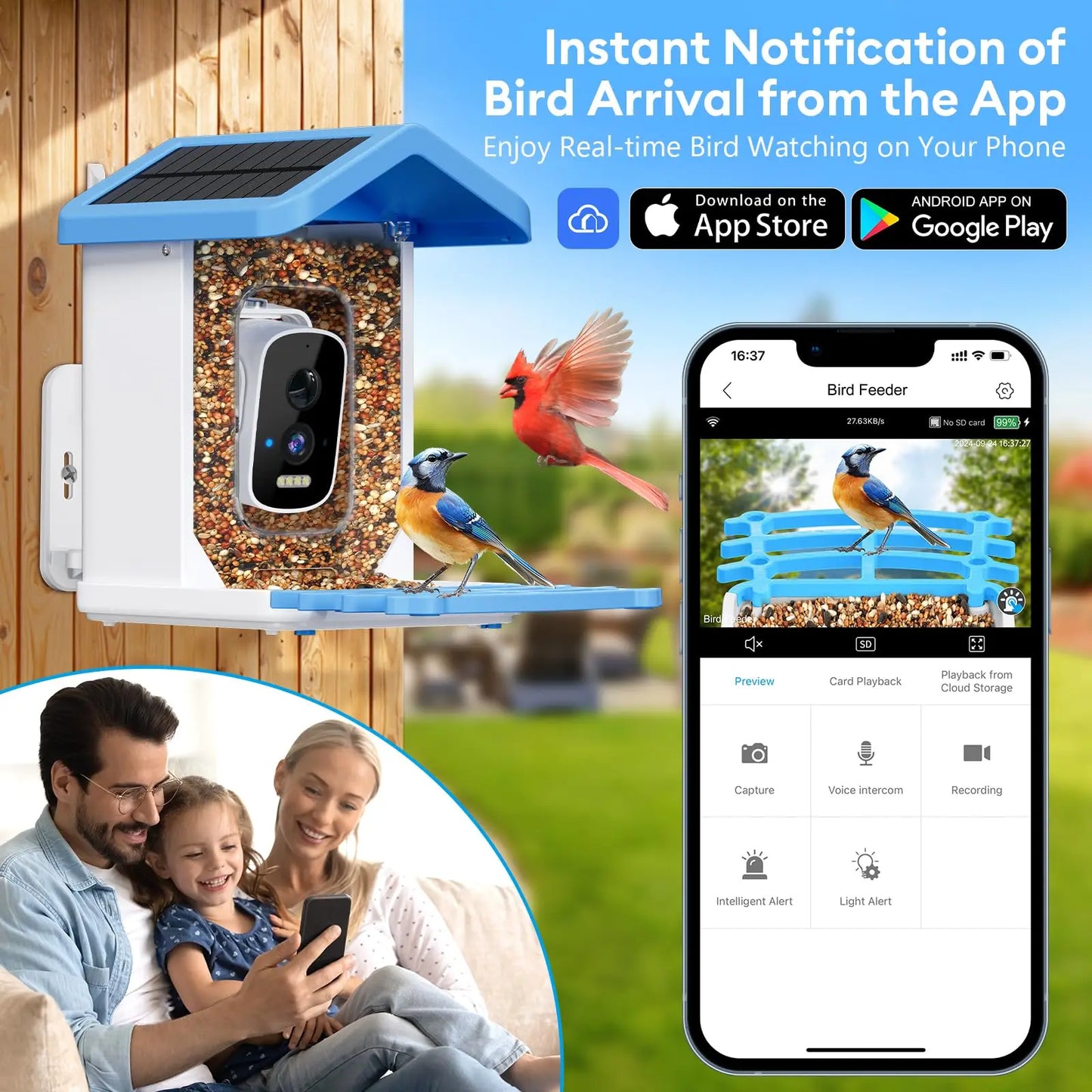 AI Bird Smart Feeder Camera 5.0Megapixel Solar Low Power Night Vision IP66 Waterproof WIFI 1.5L Capacity Feeder Camera Gift Box