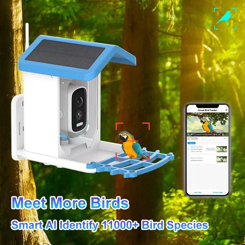 AI Bird Smart Feeder Camera 5.0Megapixel Solar Low Power Night Vision IP66 Waterproof WIFI 1.5L Capacity Feeder Camera Gift Box