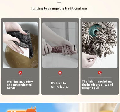 Squeezed Self Draining Rubber Cotton Mop Hand Free Magic Self-cleaning Flat Mop Reusable Sponge Household Floor Cleaning Tools