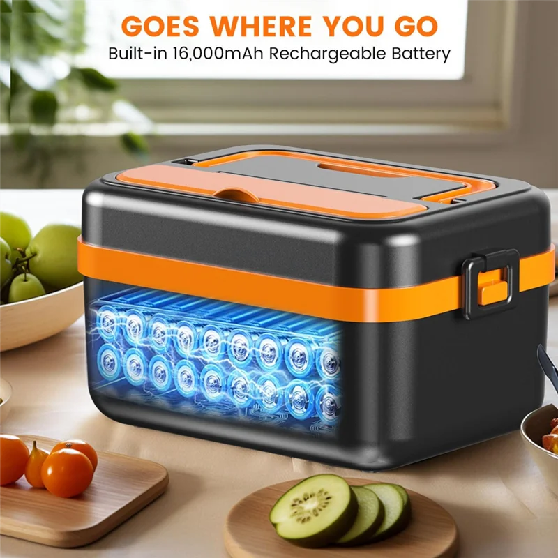 N02R-Self-Heating Cordless Electric Lunch Box Food Warmer Rechargeable 16000Mah Battery,For Office Travel Car For Work
