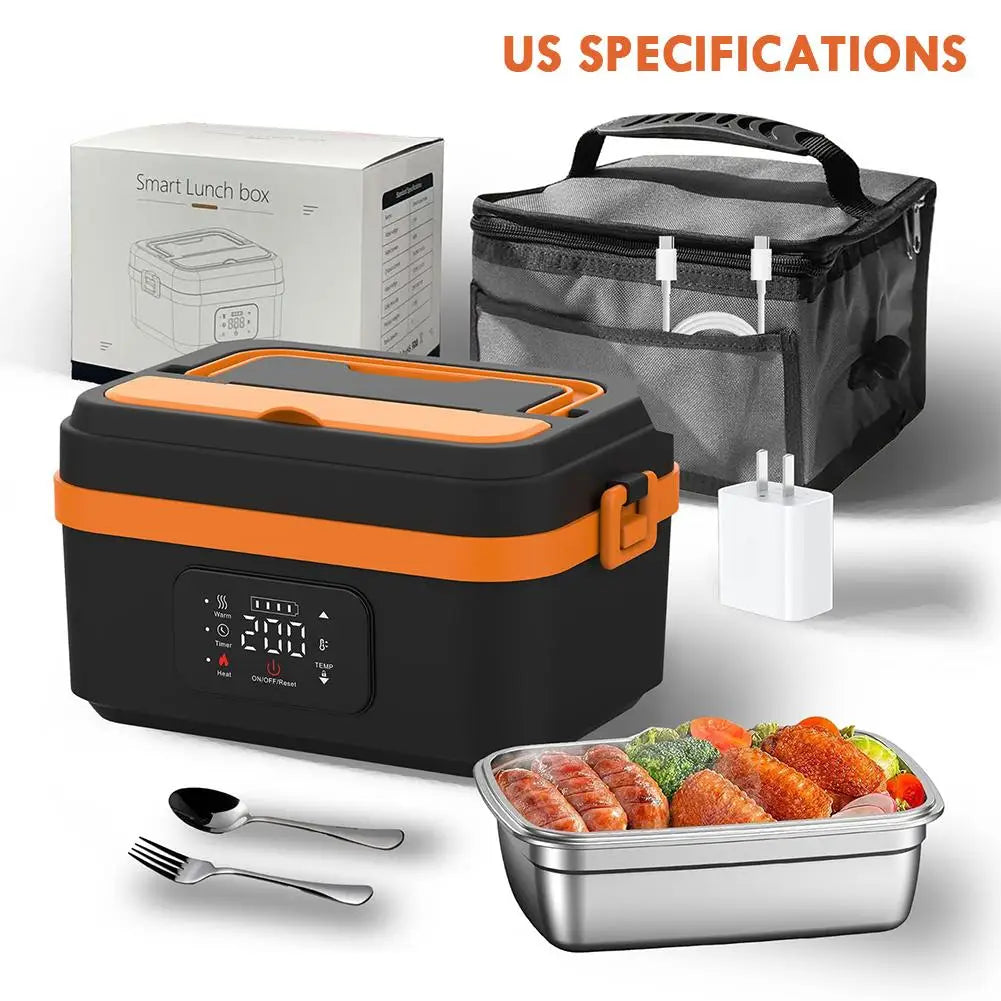 2025 Portable Wireless Lunch Box Heating Water-free Bento Box Large Capacity Insulated Lunch Box For Travel/Office LCD Display