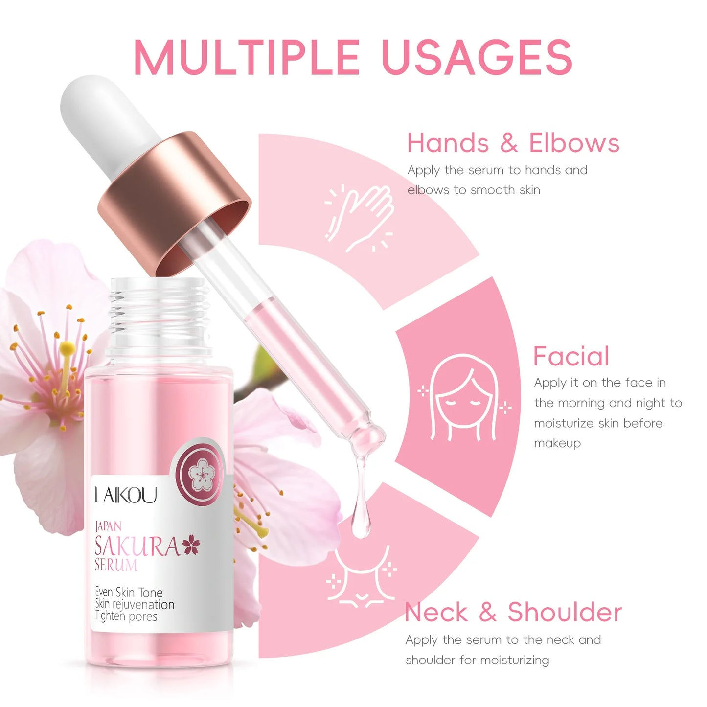 Laikou Sakura Brighting Skin Face Essence Remove Wrinkles Spots Moisturizing Lift Firm Smooth Bright Whitening Skin Care 17ml