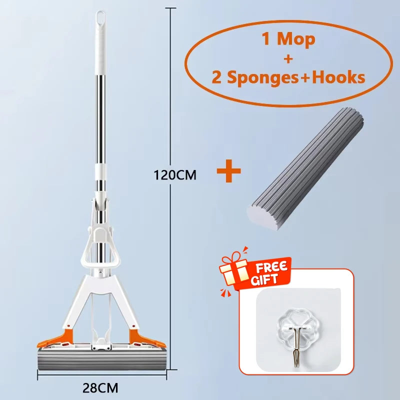 Squeezed Self Draining Rubber Cotton Mop Hand Free Magic Self-cleaning Flat Mop Reusable Sponge Household Floor Cleaning Tools