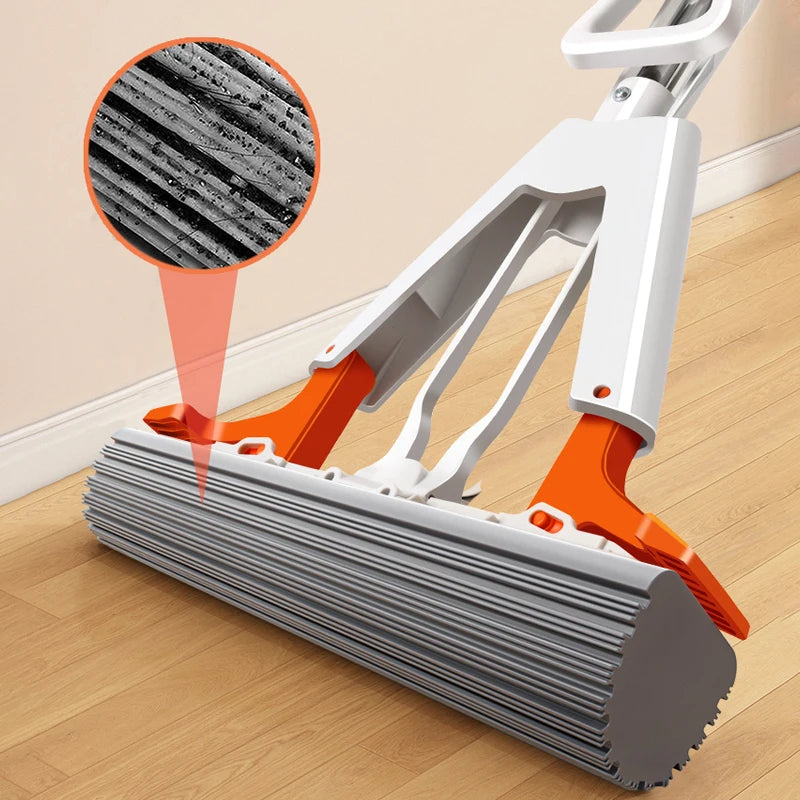 Squeezed Self Draining Rubber Cotton Mop Hand Free Magic Self-cleaning Flat Mop Reusable Sponge Household Floor Cleaning Tools