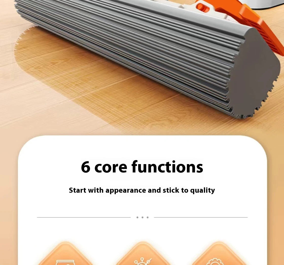 Squeezed Self Draining Rubber Cotton Mop Hand Free Magic Self-cleaning Flat Mop Reusable Sponge Household Floor Cleaning Tools