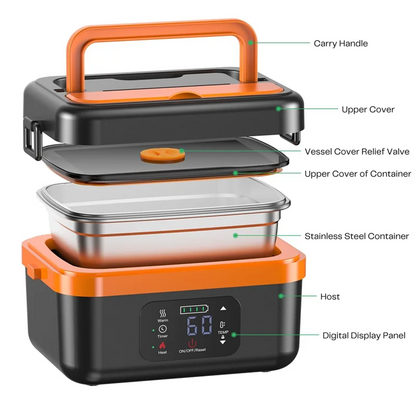 N02R-Self-Heating Cordless Electric Lunch Box Food Warmer Rechargeable 16000Mah Battery,For Office Travel Car For Work