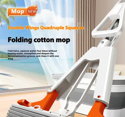 Squeezed Self Draining Rubber Cotton Mop Hand Free Magic Self-cleaning Flat Mop Reusable Sponge Household Floor Cleaning Tools