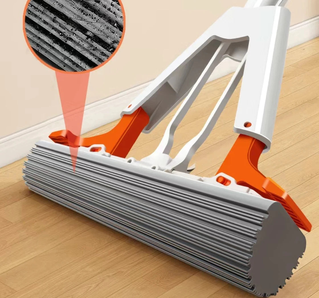 Squeezed Self Draining Rubber Cotton Mop Hand Free Magic Self-cleaning Flat Mop Reusable Sponge Household Floor Cleaning Tools