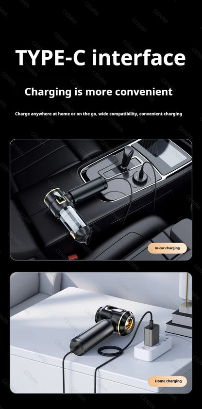 Neuer Auto-Staubsauger 998000PA Mini Kabellos mit starker Saugkraft und Blasfunktion – Tragbarer Handstaubsauger für die Autoreinigung.