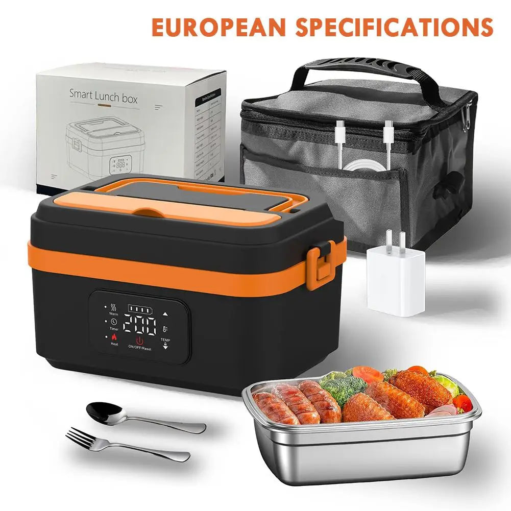 2025 Portable Wireless Lunch Box Heating Water-free Bento Box Large Capacity Insulated Lunch Box For Travel/Office LCD Display