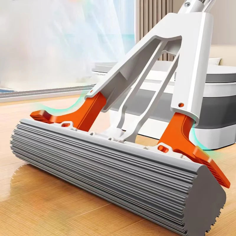 Squeezed Self Draining Rubber Cotton Mop Hand Free Magic Self-cleaning Flat Mop Reusable Sponge Household Floor Cleaning Tools