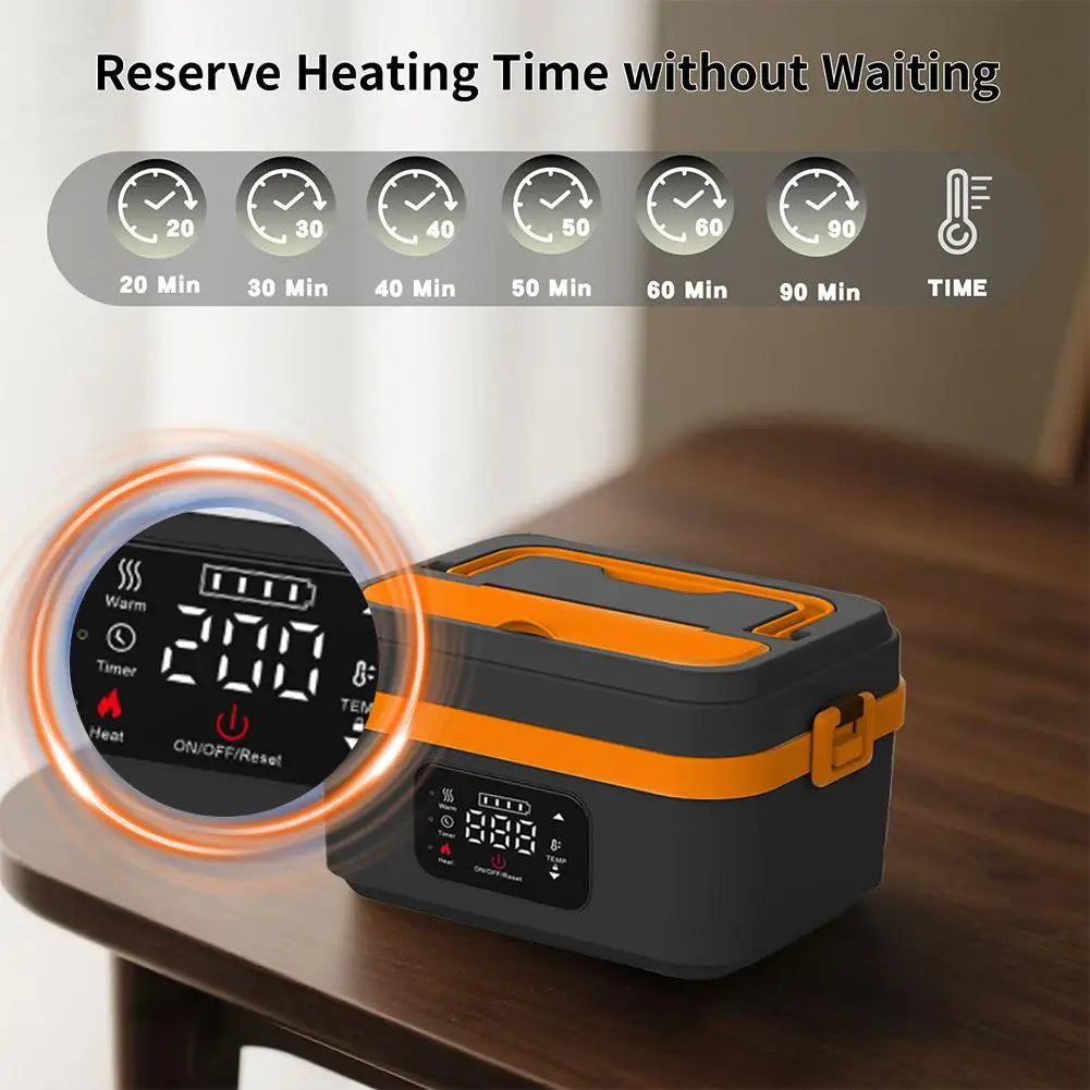 2025 Portable Wireless Lunch Box Heating Water-free Bento Box Large Capacity Insulated Lunch Box For Travel/Office LCD Display