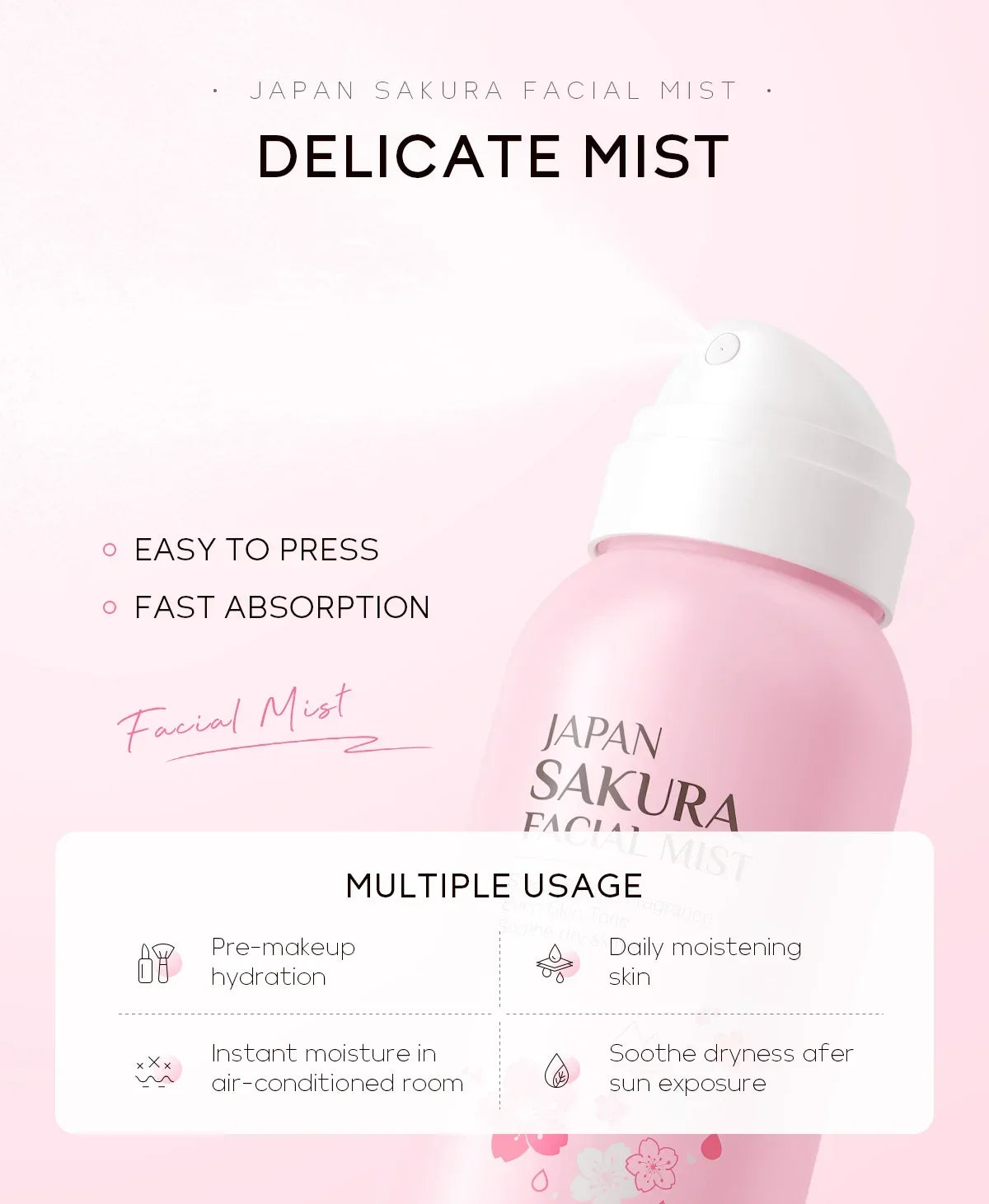 LAIKOU Sakura Toner Hydrating Moisturize Gentle Repair Brightening Skin Improve Glow Serum Toner Spray 100ml