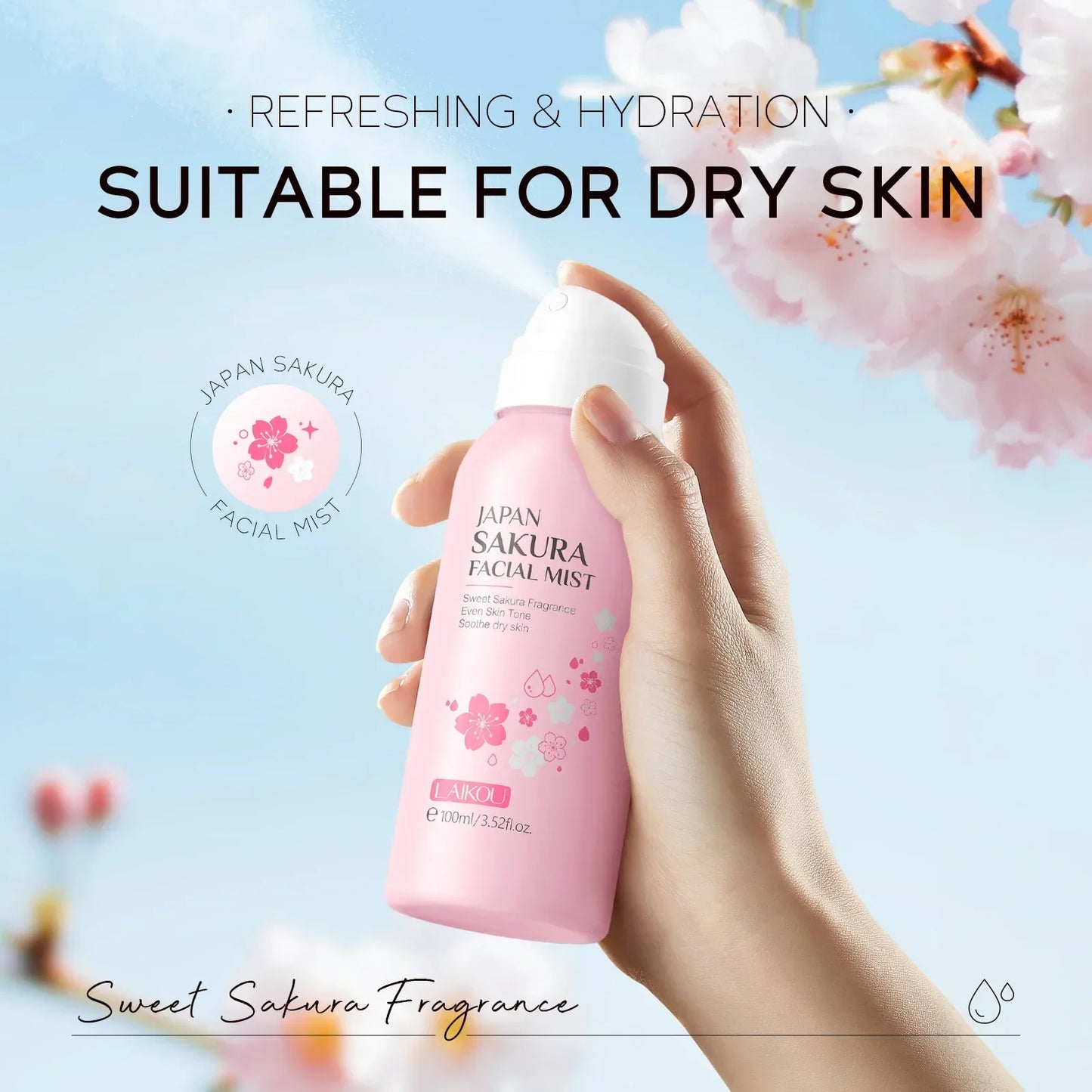 LAIKOU Sakura Toner Hydrating Moisturize Gentle Repair Brightening Skin Improve Glow Serum Toner Spray 100ml